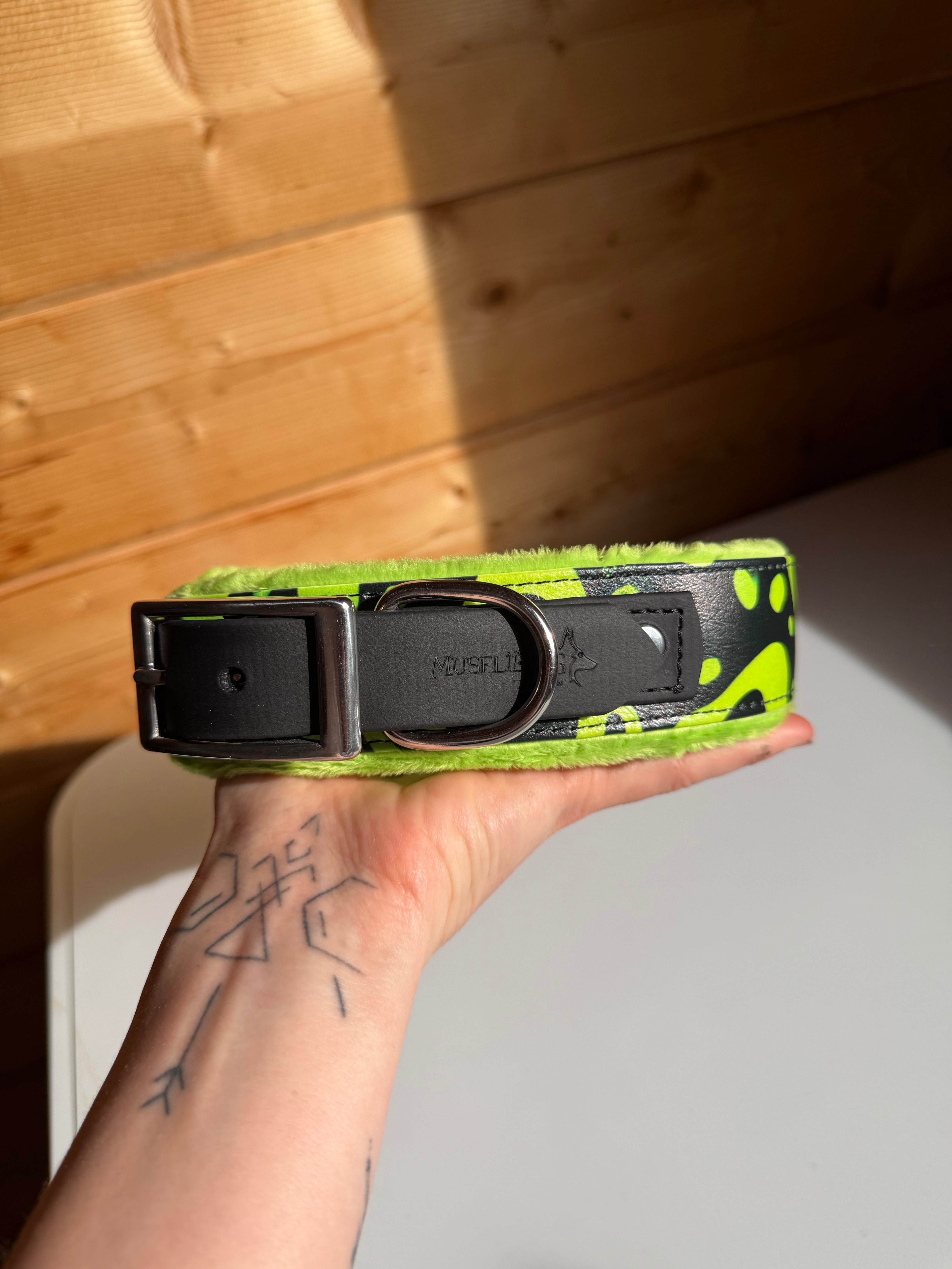 Collier imprimé UV salamandre verte doublure tissu doux